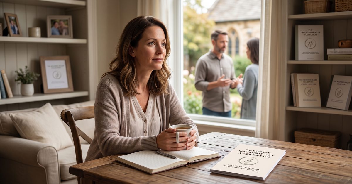 A woman at her kitchen table with a cup of tea, gathering her thoughts